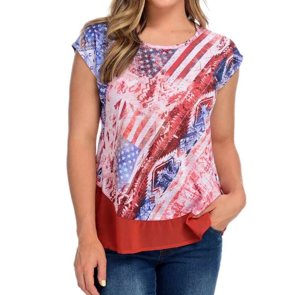 Women’s One World Patriotic Top